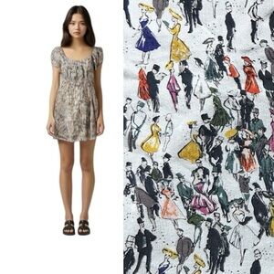 Meemileid  silk dress size small wirh people pattern mini